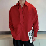 AIDASE  -  Men Tie Design Turn-down Collar Shirts Spring New Fashion Long Sleeve Shirt Business Casual Male Clothing Solid Color