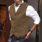 AIDASE  -  Men Tweed Notch Lapel Suit Vest Sleeveless Slim Fit Waistcoat Vintage Casual Business Dress Vest with Chest Side Pockets aidase-shop