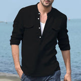 AIDASE  -  A Large Number of Spot 2025 Cross-border Foreign Trade Amazon Men's Cotton Linen Casual Long-sleeved Shirts with Pockets Shirts aidase-shop