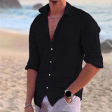 AIDASE  -  Men'S Casual Button Down Shirt Long Sleeve Linen Chambray Shirt Fashion Regular Cuff Men'S Shirt With Pocket roupas masculinas aidase-shop