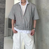 AIDASE  -  Summer Short Sleeve Lapel Zip-up Cardigan Fashion Contrast Color Men Shirt Streetwear Daily Casual Men's Patchwork Shirts aidase-shop
