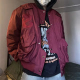 AIDASE  -  Wine Red Pilot Jacket Men's Spring Irregular Single Breasted Coat Vintage American S-star Baseball Jacket Couple College Outwear aidase-shop