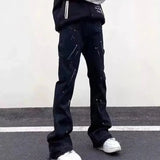 AIDASE  -  American High Street Splashed Denim Micro Flared Jeans Unisex Vintage Slimming Loose Straight Leg Casual Trousers aidase-shop