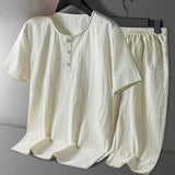 AIDASE  -  Light Luxury Summer Pajamas Men's Cloud Cotton Loose Large Size Solid Color Simple Style Youth Short-sleeved Loungewear Set New aidase-shop