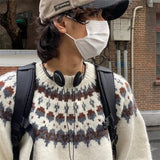 AIDASE  -  Fair Isle Jacquard Sweater For Men And Women Retro Baggy Printed Crewneck Knit Pullovers Korean Fashion Y2K Streetwear Jumpers aidase-shop