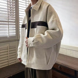 Aidase Flip Collar Jacket Men's Stand Up Collar Contrasting Color Workwear Trendy Brand Loose Jacket