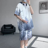 AIDASE  -  Fashion Men's Sets Simple Gradient Color Tie Dyeing Design Short Sleeve Hooded T-shirt Casual Shorts Tide Men Suit 21E6724 aidase-shop