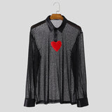AIDASE  -  Tops 2025 American Style Sexy Men Hollowed Love Pattern Shirt Casual Clubwear Male Hot Selling Lapel Long Sleeved Blouse