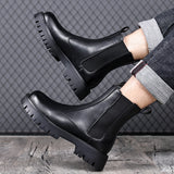 Aidase Brand Classic Black High Top Boots Men High Heel Genuine Leather Ankle Chelsea Boots Men British Style Thick Sole Mid Top Boots aidase-shop