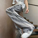 AIDASE  -  High Street Men Jeans Washed Wrinkle Design Denim Pants Trendy Loose Casual Straight Leg Trousers Summer New aidase-shop