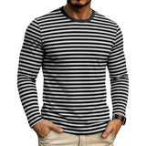 AIDASE  -  Slim Fit Long Sleeve T-Shirt for Men round Neck Striped Casual Korean Style Autumn Fashion Men's Base Shirt Breathable Antiba aidase-shop