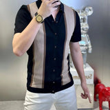 Aidase New Summer European High End Fashion Trend Light Luxury Simple Flip Collar Button Colored Short Sleeve Polo Shirt for Men