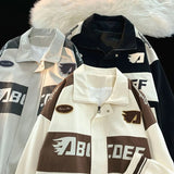 American Vintage Racing Jacket Men Cycling Lapel Jacket Women BF Letter Varsity Coat Oversize High Street Vibe Baseball Uniform aidase-shop