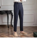 AIDASE  -  Seersucker Naples Suit Trousers Mens British Stylish High-waisted Belt Design Straight Pants Summer Slim Business Casual Pants aidase-shop