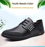 AIDASE  -  Men's Casual Leather Shoes Knot Business Leisure British Style round Toe Low Heel Anti-Slip Leather Lined Rubber Bottom aidase-shop
