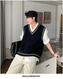 AIDASE  -  Loose Men's Knitted Sweater V-Neck Autumn Winter New Style College Wind Vest Twisted Korean Version Loose Top for Men aidase-shop