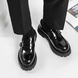 Men Harajuku Korean Style Streetwear Business Casual Thick Platform Leather Wedding Loafers Shoes Male Leather Shoe Man aidase-shop