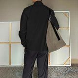 AIDASE  -  Men Shirt Solid Color Lapel Long Sleeve Lace Up Casual Men Clothing Streetwear Loose 2025 Fashion Male Shirts S-5XL aidase-shop