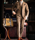 AIDASE  -  Woolen Brown Men Suits 3 Pieces Business Blazer Vest Pants Single Breasted Lapel Wedding Groom Formal Work Party Causal Tailored aidase-shop