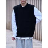 AIDASE  -  Autumn New Round Neck Sweater Vest for Men Korean Fashion Design Loose Casual Solid Color Knitted Sweater Vest Men and Women aidase-shop