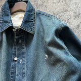 Aidase 100% Cotton American Retro Casual Washed Denim Shirt Monkey Craft Gradient Spring Autumn Vintage Men's Soft Shirts Coats Y2k aidase-shop