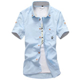 AIDASE  -  Summer men's Korean-style slim-fit embroidery small mushroom casual short-sleeved stand collar men's shirt