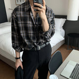 Aidase Men Casual Plaid Shirts Single Breasted Long Sleeve Loose Blouse Male Korean Chic Streetwear Fashion All-match Outwear BF