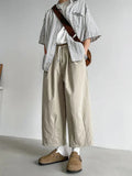 AIDASE  -  Summer Men's Linen Wide-Leg Cropped Pants High Waist Drawstring Casual Trousers aidase-shop