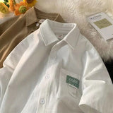 26.98Aidase Korean Style Men and Women Trendy Waffle Short Sleeved Shirt Summer Couple Retro Patch Casual Loose Half Sleeved T-shirt Top aidase-shop