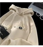 AIDASE  -  American heavyweight hoodie men's autumn and winter youth plus plush thick top letter steel print hooded jacket aidase-shop