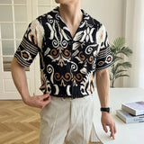 AIDASE  -  Men's Cuban Collar Printed Short Sleeved Shirt Loose Wrinkle Resistant 2025 Contrast Color Single Breast Male Tops aidase-shop