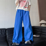 AIDASE  -  American Style Men's Casual Pants Pleated Summer Blue Sport Wide Leg Trousers Breathable Loose Oversized Bottoms 9W3095