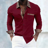 AIDASE  -  Men's Contrast Plaid Trim Dress Shirt Casual Long Sleeve Button-Up Shirt with Pocket aidase-shop