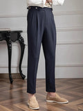 AIDASE  -  Naples Style Trousers Mens Casual Solid Color Pleated High Waist Trousers Spring Fall Trendy Men's Slim Fit Straight Pants aidase-shop
