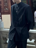 AIDASE  -  New Chinese Style Suit Men's Niche Design Traditional Button Stand Collar Jacket Black Straight Wide Shoulder Coats Ruffian Cool aidase-shop