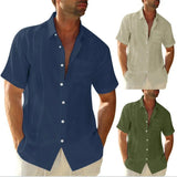 AIDASE  -  Summer Lapels Solid Color New Pocket Single-Breasted Shirt Men's Short-Sleeved Casual Top aidase-shop