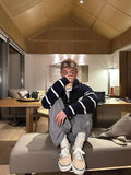 AIDASE  -  Winter Thiened Knitted Stripe Sweater Men Outerwear Lazy Zipper Collar Knitted Jaet Faion College Sle Youth Vitali aidase-shop