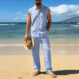 AIDASE  -  Suit Suits For Men Men'S Loose Fitting Beach Linen Casual Sleeveless Shirt And Straight Leg Trousers Suit Homecoming Men Attire aidase-shop