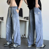 AIDASE  -  Men's Casual Jeans Summer New American Style High Street Straight Wide Leg Drawstring Design Fashion Male Trousers 21E5831 aidase-shop
