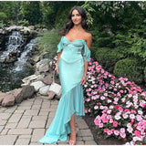 AIDASE  -  Solid Satin Patchwork Fishtail Maxi Dress Women Sexy V Neck Short Sleeved Backless Dresses 2025 Summer New Beach Holiday Vestido aidase-shop