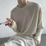 AIDASE  -  Autumn New Men's Solid Color Long-Sleeved T-Shirt American Retro Fashion Trend Casual Simple Loose Breathable Niche Men's Tops aidase-shop