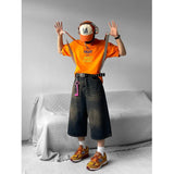 AIDASE  -  American High Street Retro adient Jeans orts Waed Loose Straight Cut Seven Eight Parts Hong Kong Sle Casual Wear aidase-shop