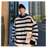 AIDASE  -  Round neck casual and fashionable knit sweater trendy and popular winter pullover for men loose fit long sleeves striped tr aidase-shop