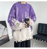 Aidase Purple sweater man Ripped Punk Knitted Sweaters Men Oversized Harajuku Streetwear Sweaters Winter Couples Fashion Knit Pullovers