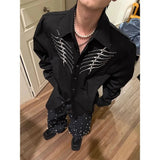 AIDASE  -  Snake Eyed Spine Blue Shirt for Men High-end Handsome Niche Rivet Embroidered Long Sleeved Blouse Jacket Men's Model Outfit aidase-shop