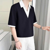 AIDASE  -  Summer New Contrast Color Shirt Mid Sleeve T-shirt 2025 Korea Fashion Luxury Casual Male Tops New 21E5375 aidase-shop