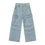 AIDASE  -  Men's Casual Trendy Basic Daily Loose Camouflage Wide Leg Straight Multi Pockets Denim Trousers American New Fashion Jeans Pants aidase-shop