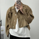 AIDASE  -  Trendy Fashionable Casual Short Jacket for Men Vintage Lapel Outwear Korean Crop Coats All-match Male Long Sleeve Streetwear aidase-shop
