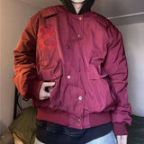 AIDASE  -  Wine Red Pilot Jacket Men's Spring Irregular Single Breasted Coat Vintage American S-star Baseball Jacket Couple College Outwear aidase-shop