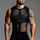Aidase Men's High Street Punk Black Vest Sexy See-through Men Sleeveless Tee Fitness Exercise Hollow Vest Mesh Breathable Male Tank Top aidase-shop